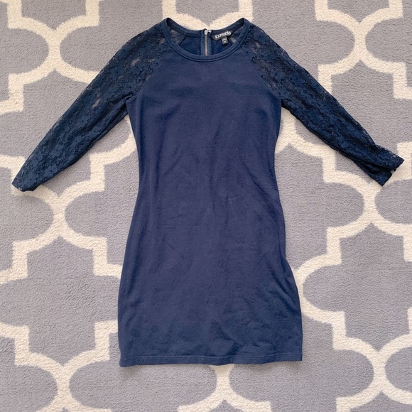 Express Dresses & Skirts - EXPRESS Navy Blue Lace Sleeve T-Shirt Dress